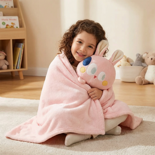 Anyae Cozy Pink Bunny Plush Toy Blanket — Clean Calming Quality