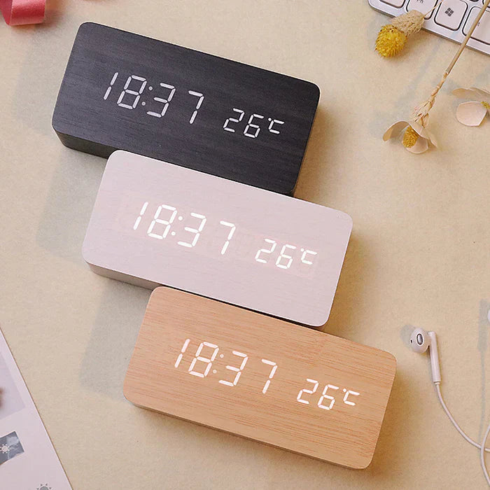 Wooden LED Alarm Clock with Wireless Charging — Calm Mornings