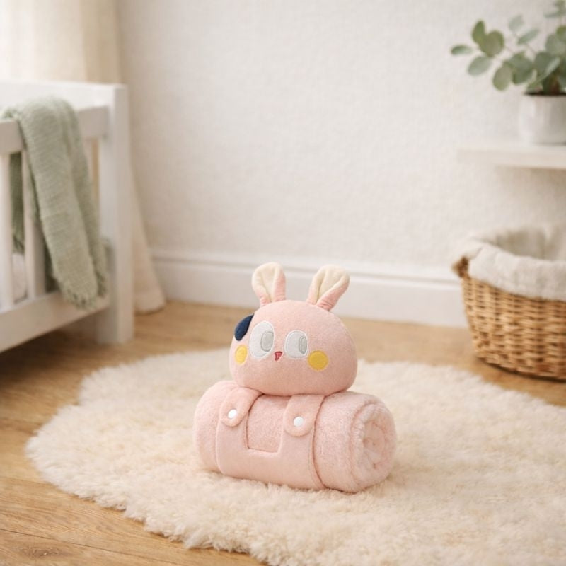 Anyae Cozy Pink Bunny Plush Toy Blanket — Clean Calming Quality