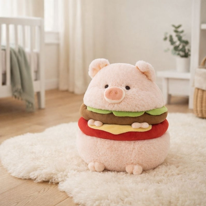 SnuggleBun Pig Burger Plush Toy – Clean Kids Plush for Modern Quality