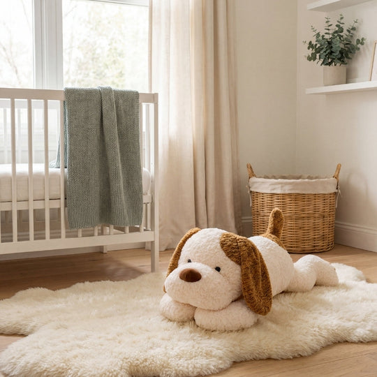 SnugglePup Modern Plush Dog Toy – Baby Sleep Companion