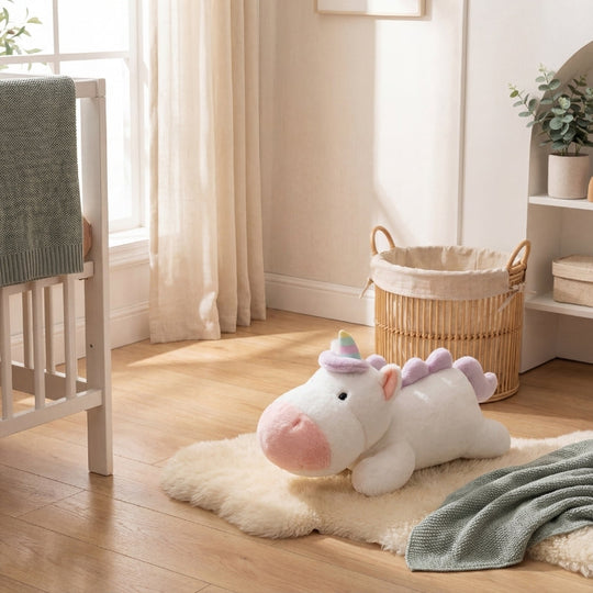 SnuggleSky Lying Unicorn Plush Toy – Baby Comfort Clean & Calm